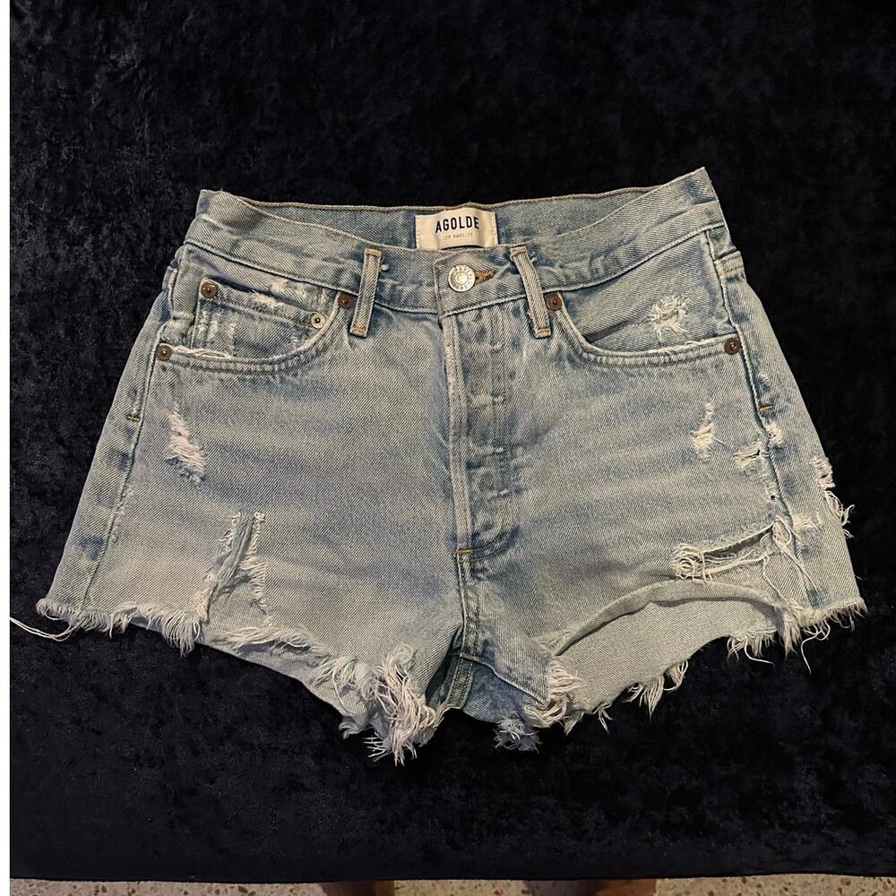 Agolde Parker Vintage Frayed-Hem button fly distressed Denim Shorts size 24 - Picture 3 of 11